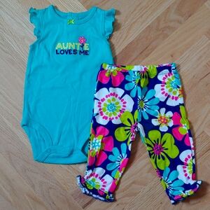 Carter's Blue Onesie with Flutter Sleeves and Floral Pants